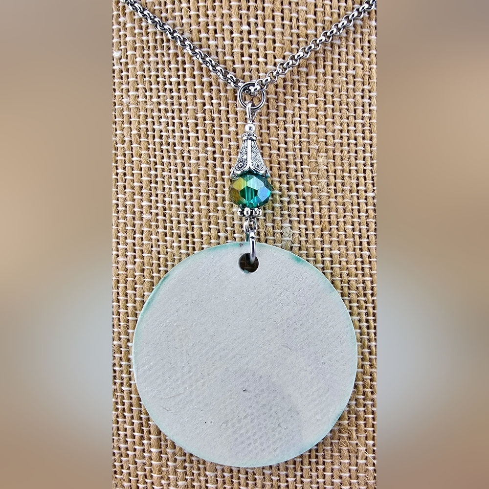 Handmade Kiln Fired Ceramic Green Christmas Pendant Necklace - Picture 4 of 4